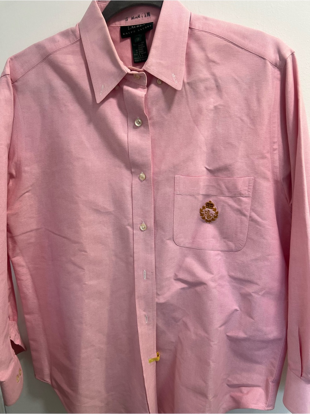 Ralph Lauren womens Pink Button-Down Shirt with Embroidered Crest size 12 - Picture 4 of 6